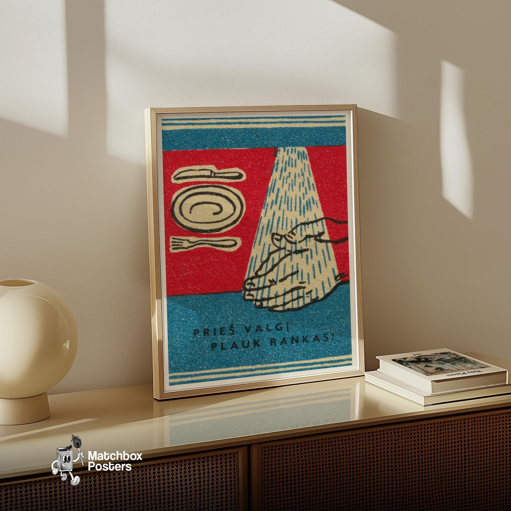 Wash Hands - vintage matchbox label print - size comparison
