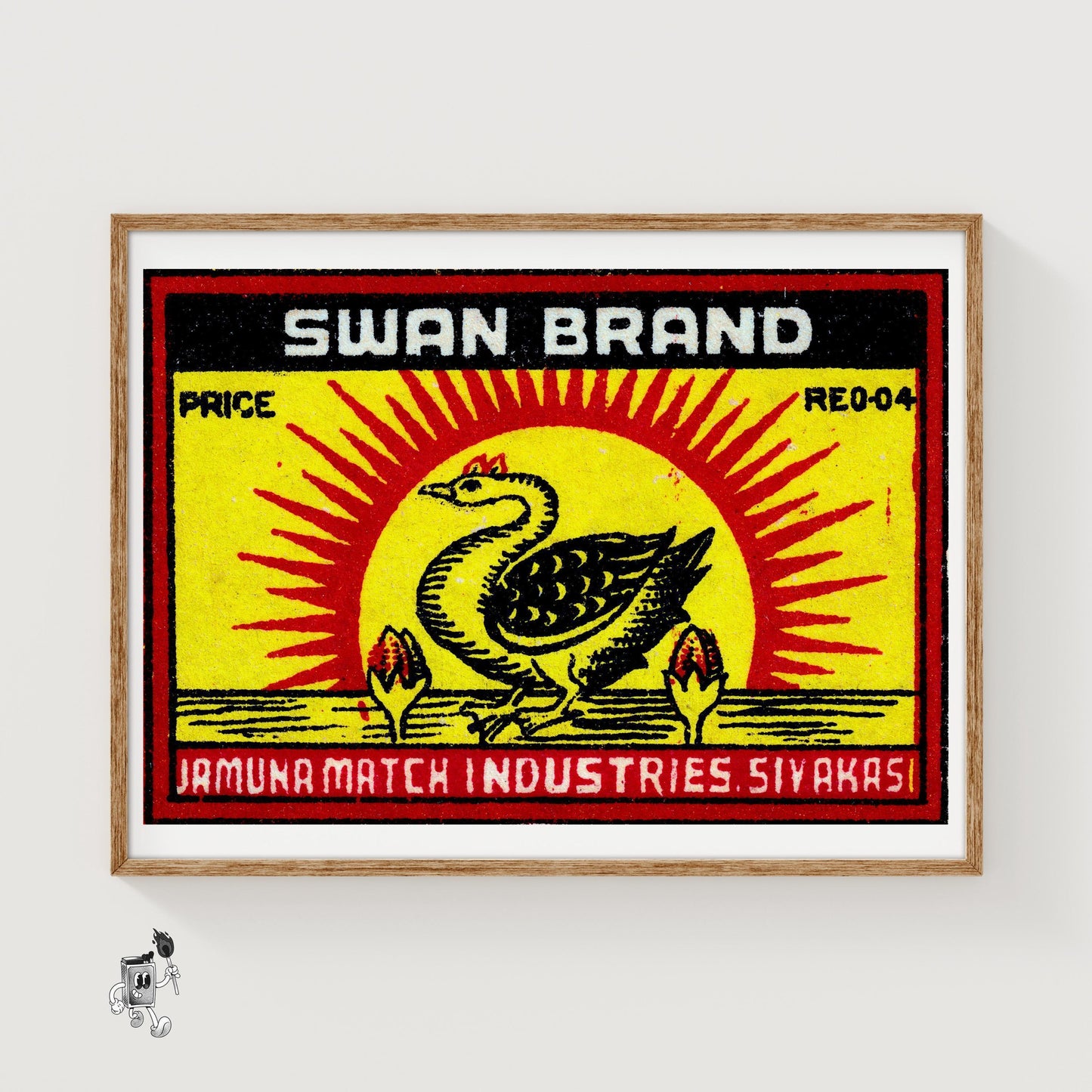 Swan with Sunburst - vintage matchbox label print