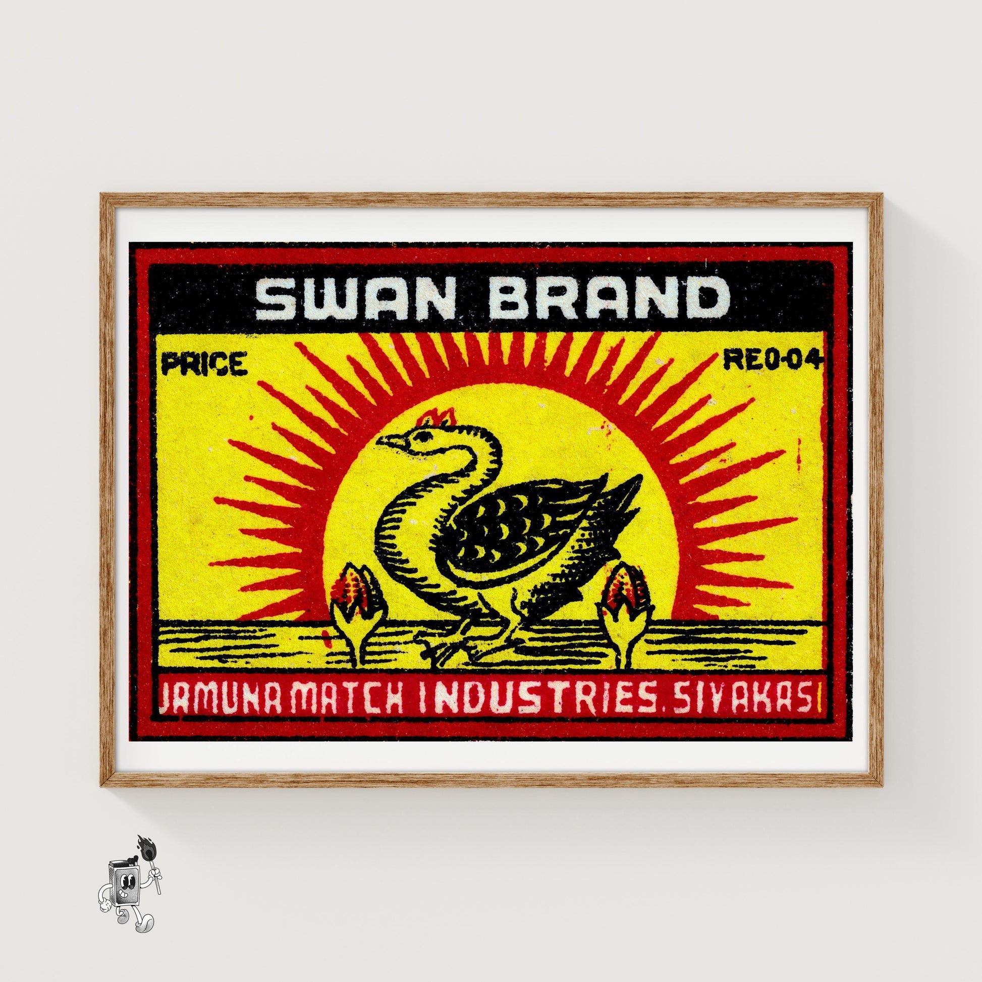 Swan with Sunburst - vintage matchbox label print