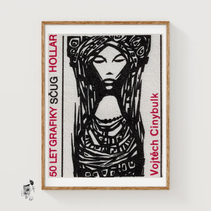 Traditional Woman - vintage matchbox label print