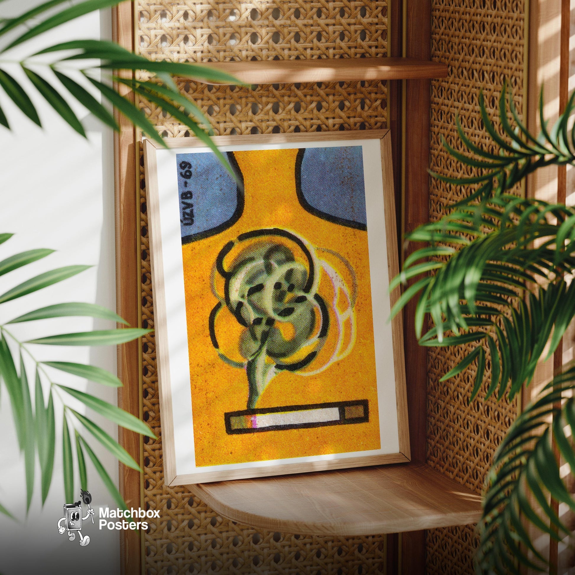Abstract Swirls - vintage matchbox label print - office wall