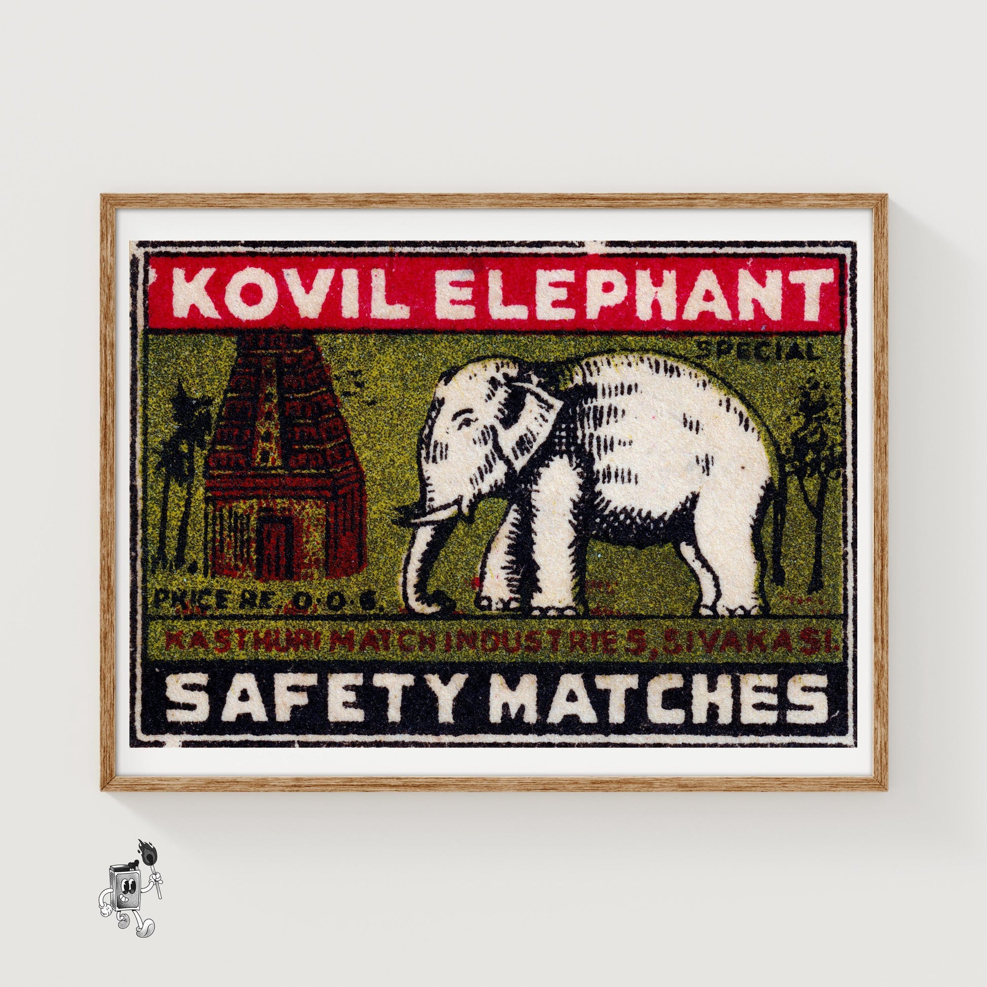 White Elephant Temple - vintage matchbox label print