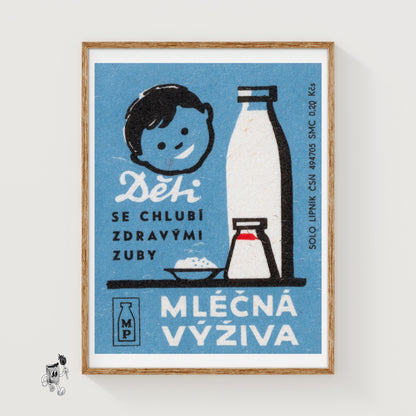 Child with Milk - vintage matchbox label print