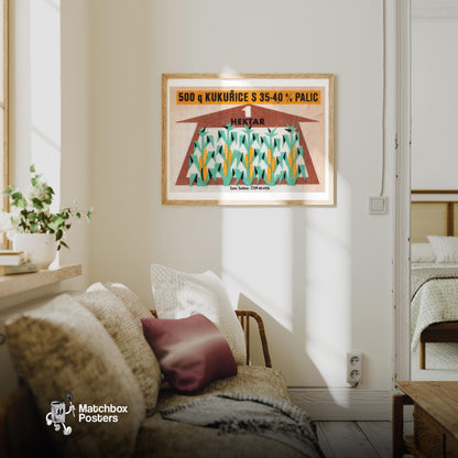 Growing Corn - vintage matchbox label print - living room mockup
