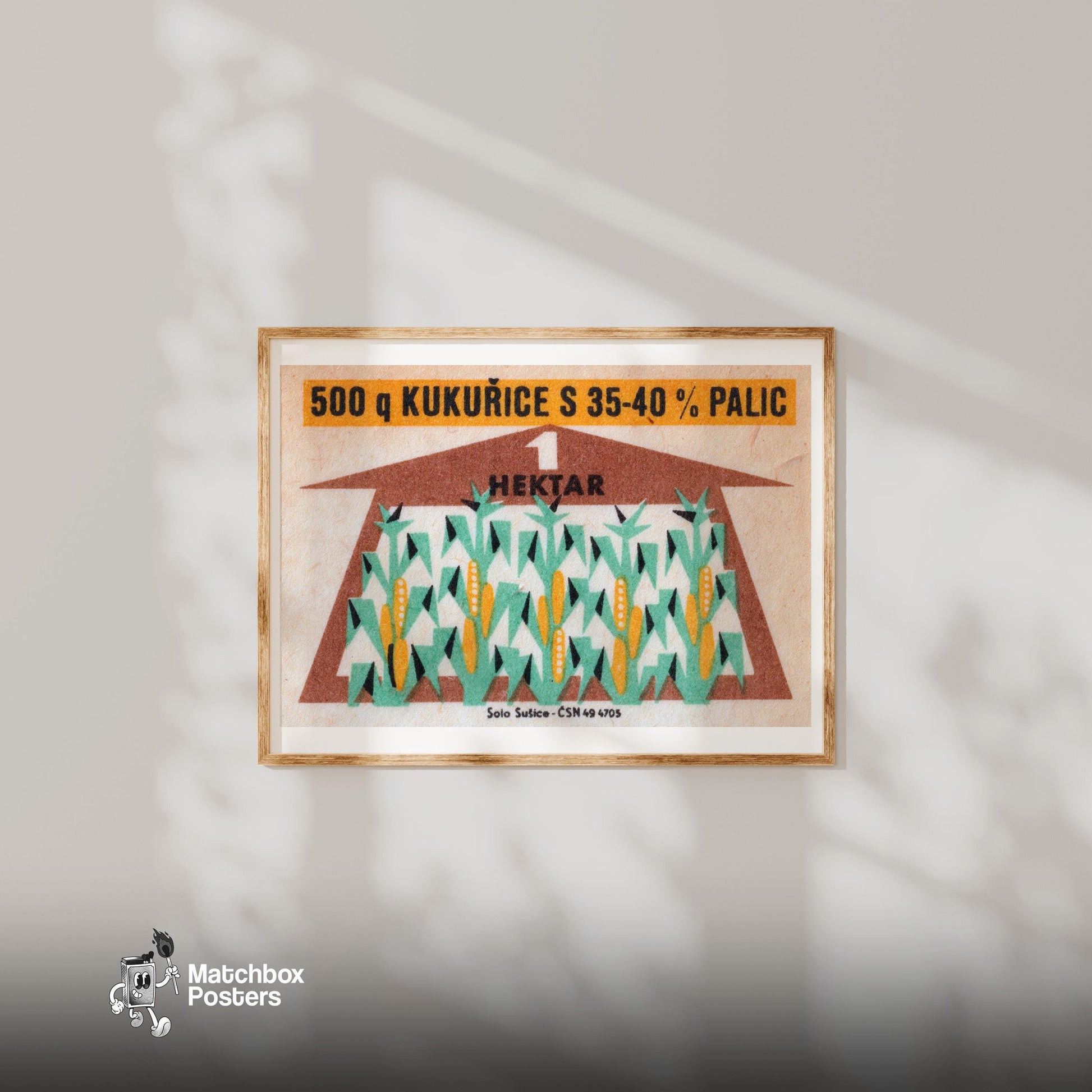 Growing Corn - vintage matchbox label print - bedroom mockup