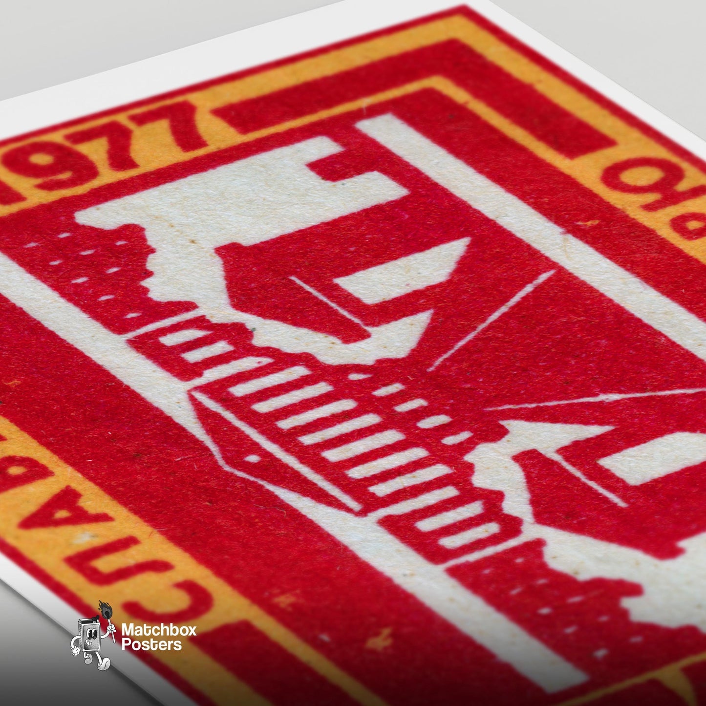 Stylized Depiction Of A Monument - vintage matchbox label print - close-up detail