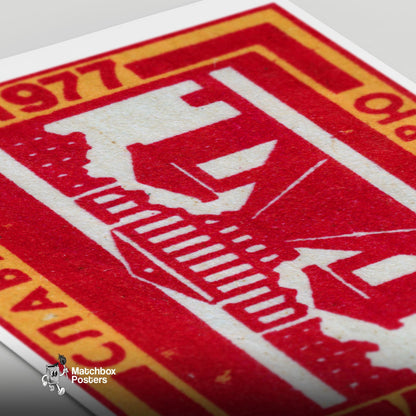 Stylized Depiction Of A Monument - vintage matchbox label print - close-up detail