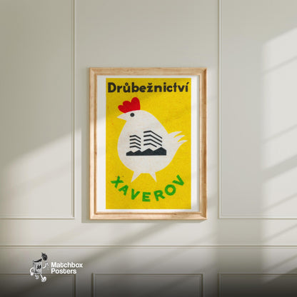 Chicken - vintage matchbox label print - bedroom mockup