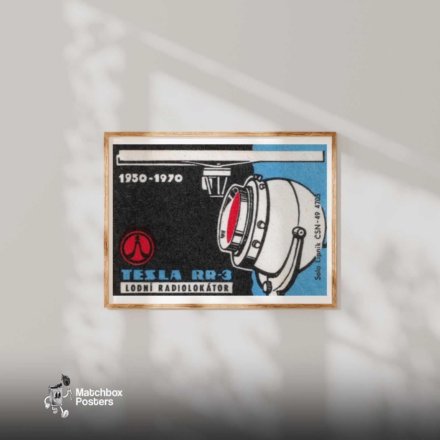 Radio Locator Technology - vintage matchbox label print - bedroom mockup