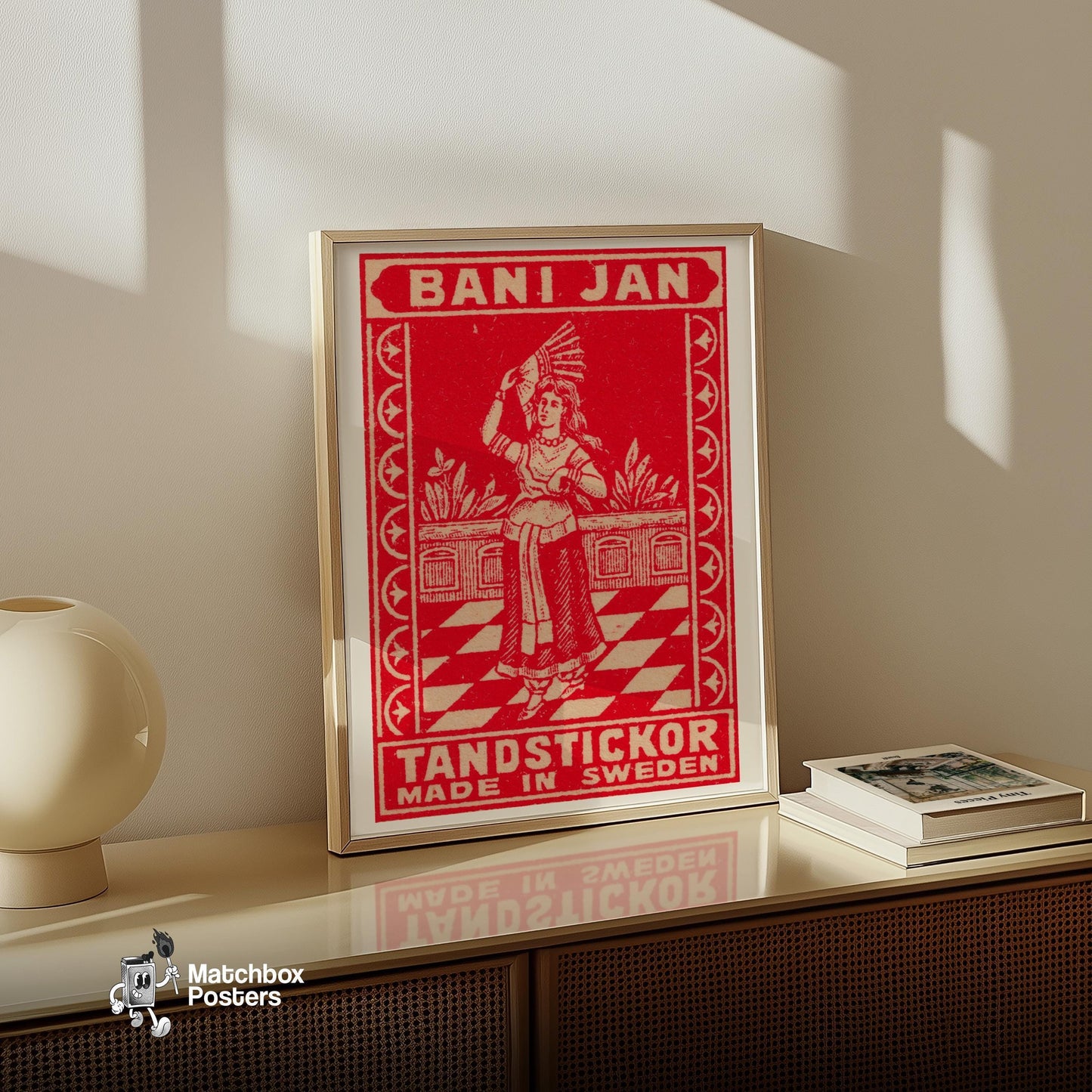 Woman Sweden 1920s-30s Matchbox Label - vintage matchbox label print - size comparison