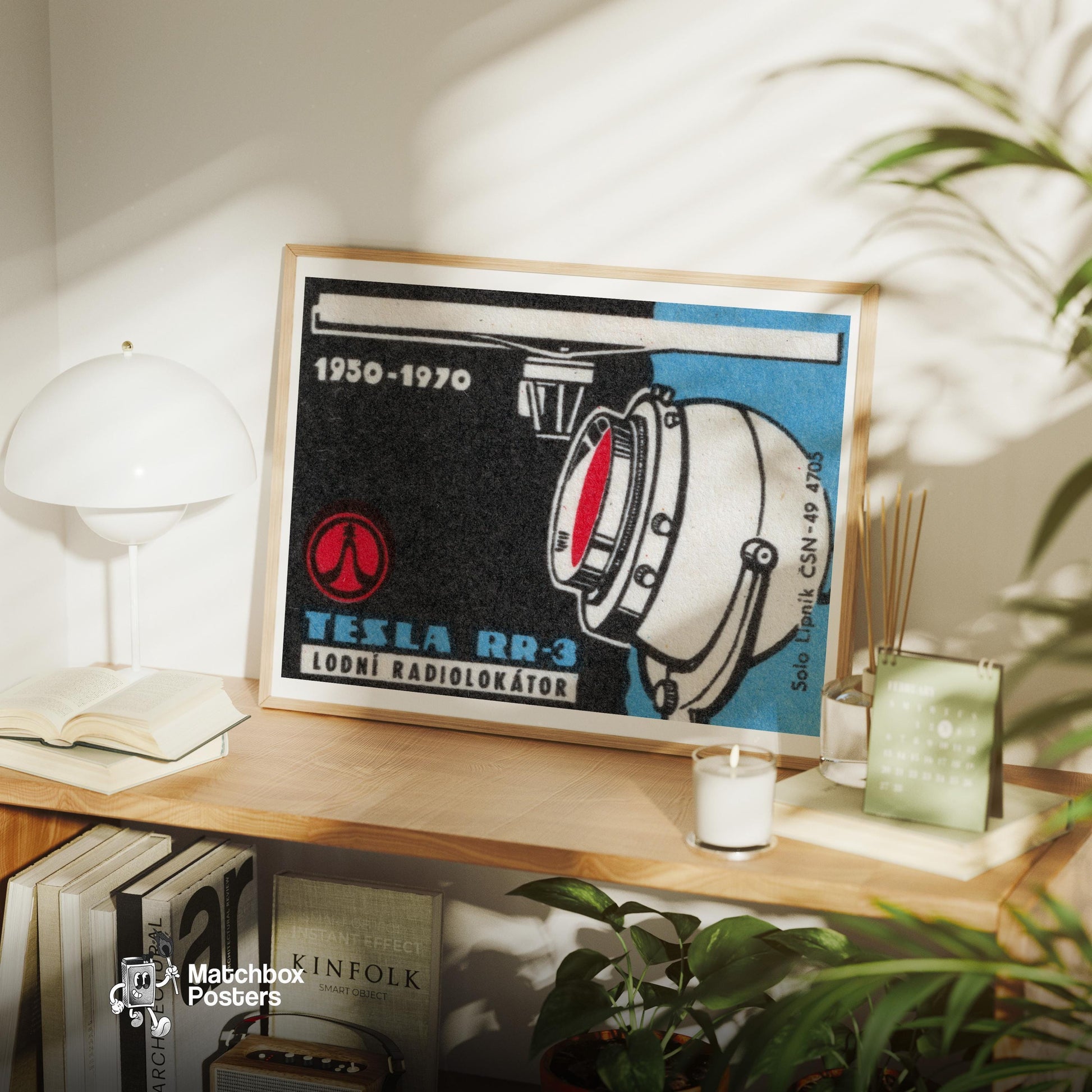 Radio Locator Technology - vintage matchbox label print - office wall