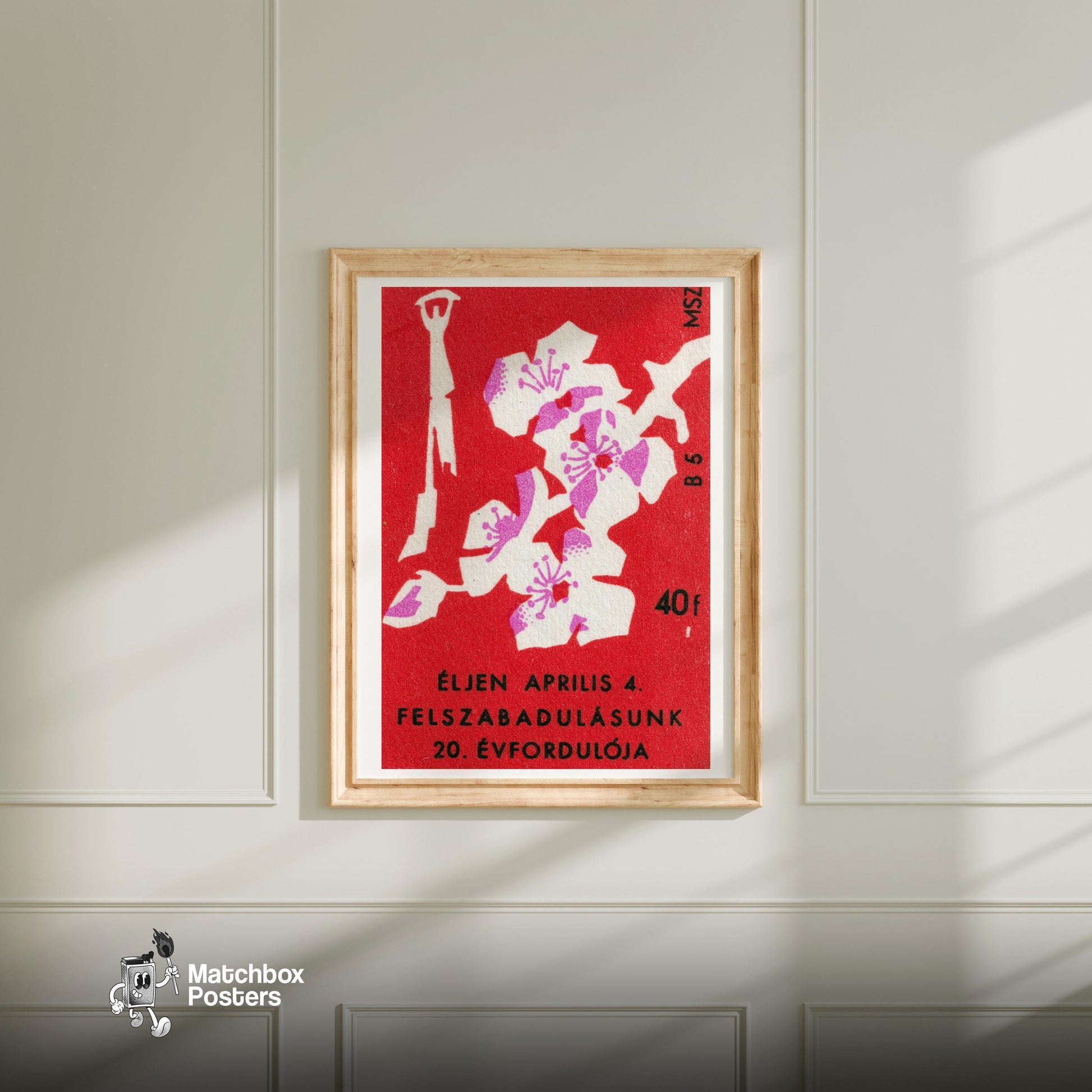 Floral - vintage matchbox label print - bedroom mockup