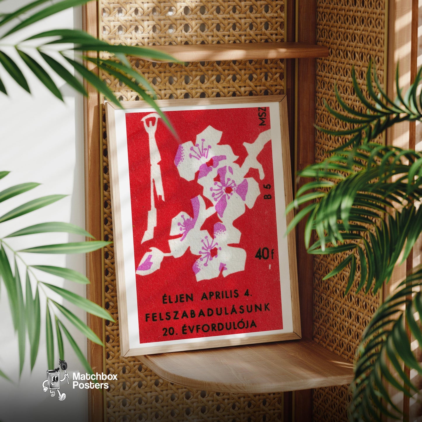 Floral - vintage matchbox label print - office wall