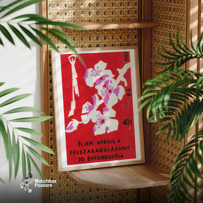 Floral - vintage matchbox label print - office wall