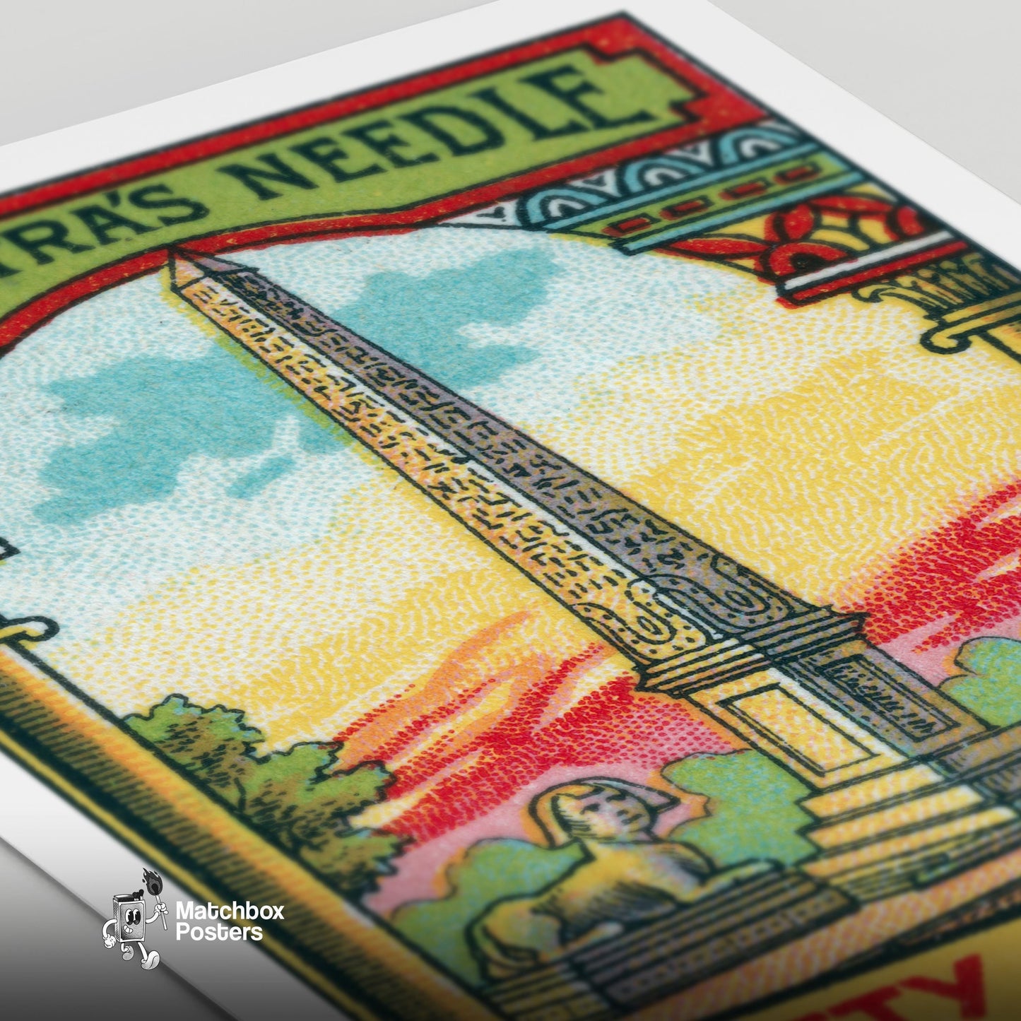 Cleopatra's Needle - vintage matchbox label print - close-up detail