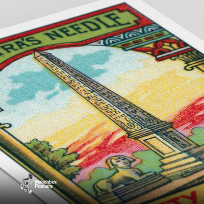 Cleopatra's Needle - vintage matchbox label print - close-up detail