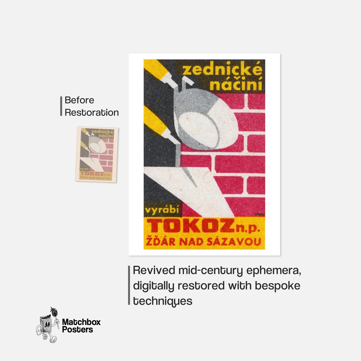 Bricklaying Construction - vintage matchbox label print - framed wall art preview