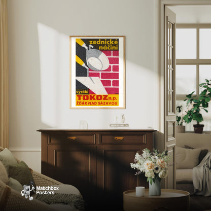 Bricklaying Construction - vintage matchbox label print - living room mockup