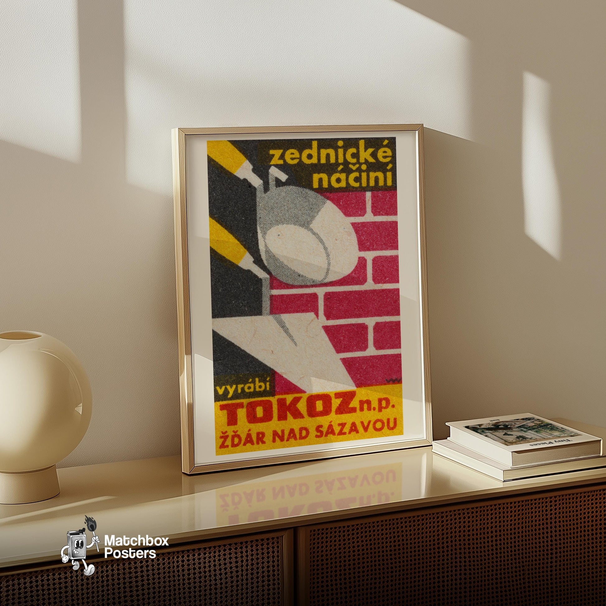 Bricklaying Construction - vintage matchbox label print - size comparison