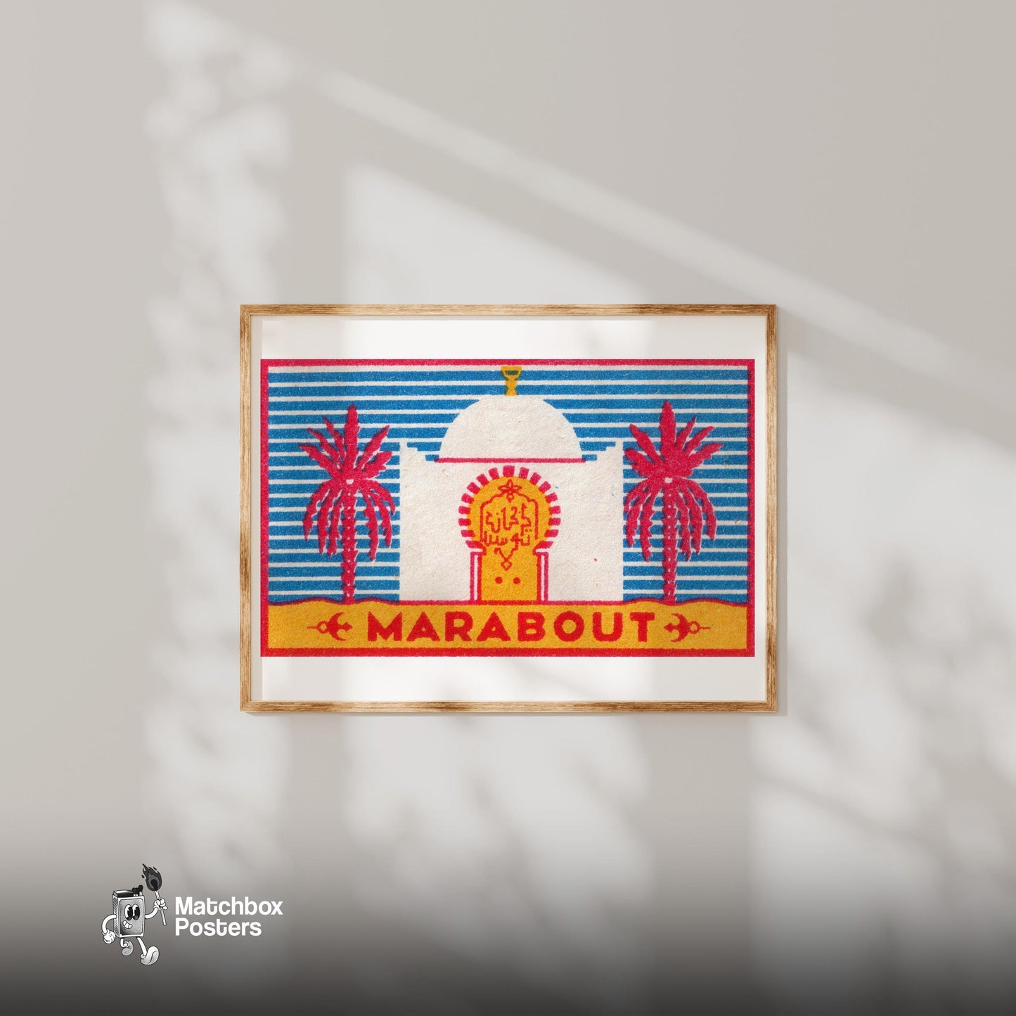 Marabout Temple - vintage matchbox label print - bedroom mockup