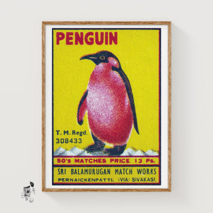 Penguin - vintage matchbox label print