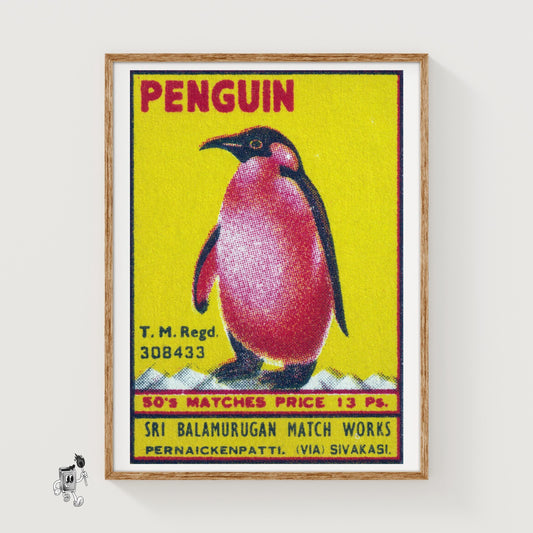 Penguin - vintage matchbox label print