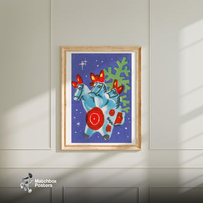 Christmas Horses - vintage matchbox label print - bedroom mockup