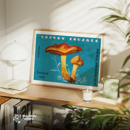 Mushroom - vintage matchbox label print - office wall