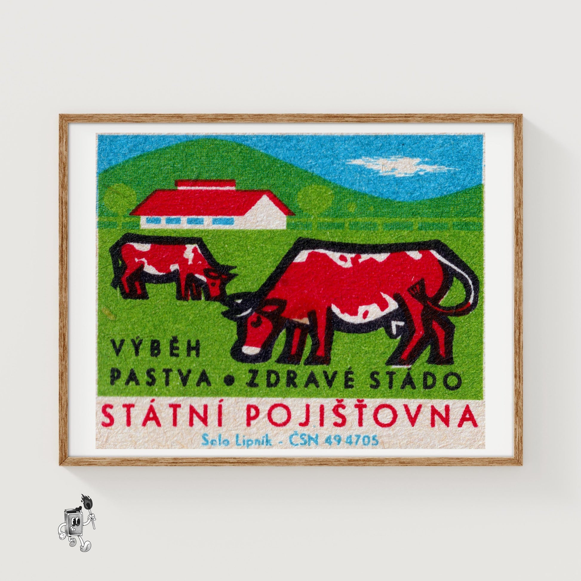 Red Cows - vintage matchbox label print