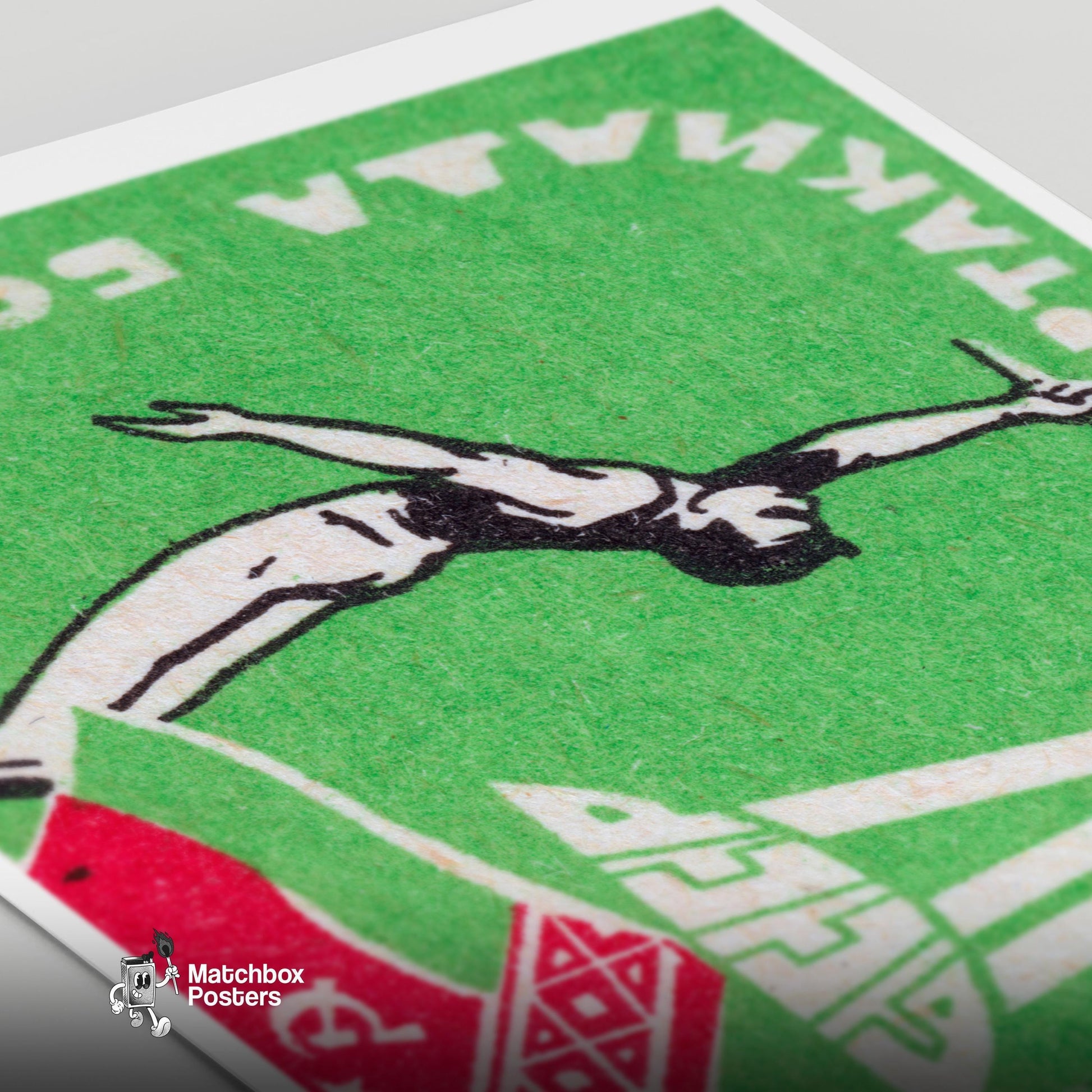 Gymnast Performing A Handstand - vintage matchbox label print - close-up detail
