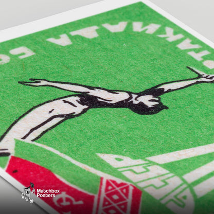 Gymnast Performing A Handstand - vintage matchbox label print - close-up detail