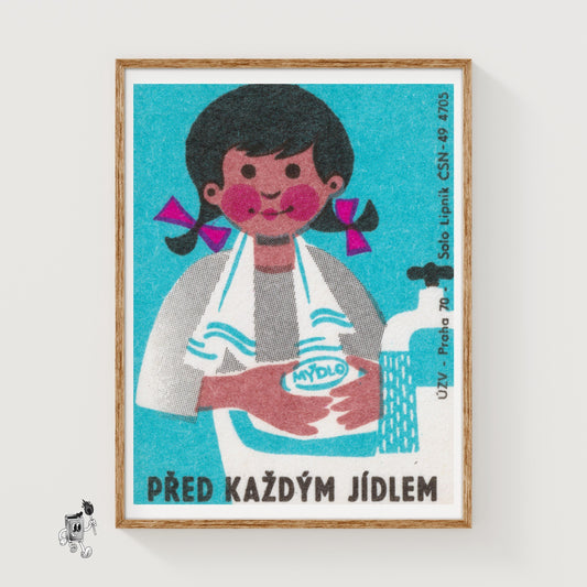Wash Hands Before Meals - vintage matchbox label print