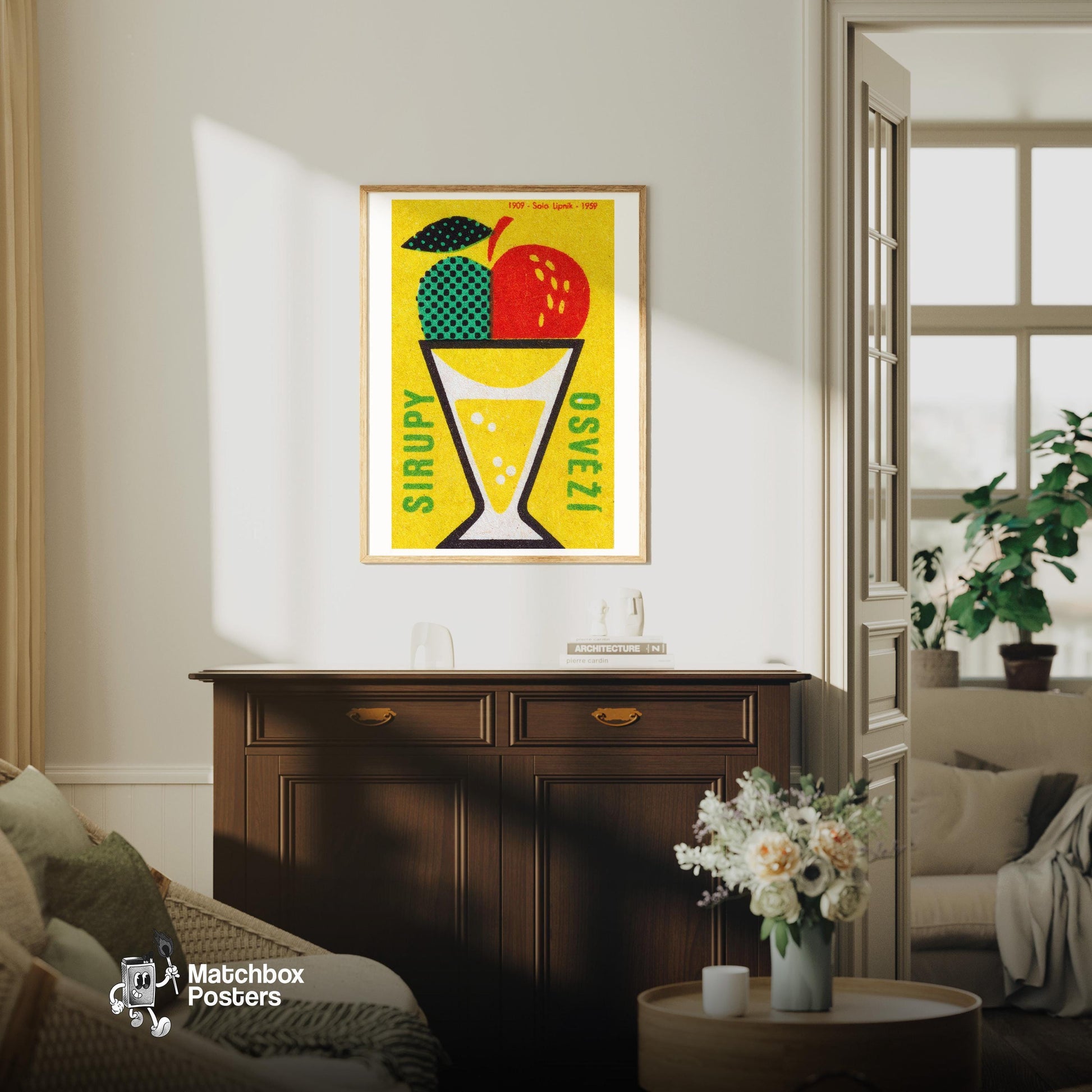 Fruit Cocktail - vintage matchbox label print - living room mockup