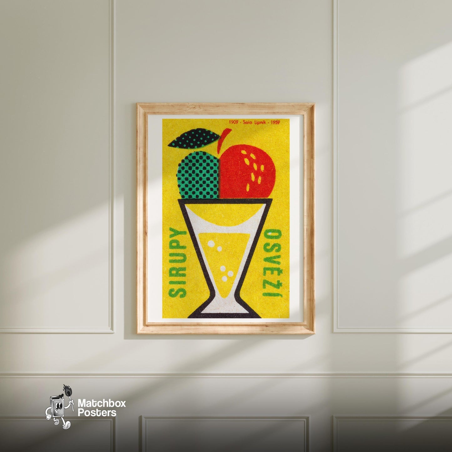 Fruit Cocktail - vintage matchbox label print - bedroom mockup