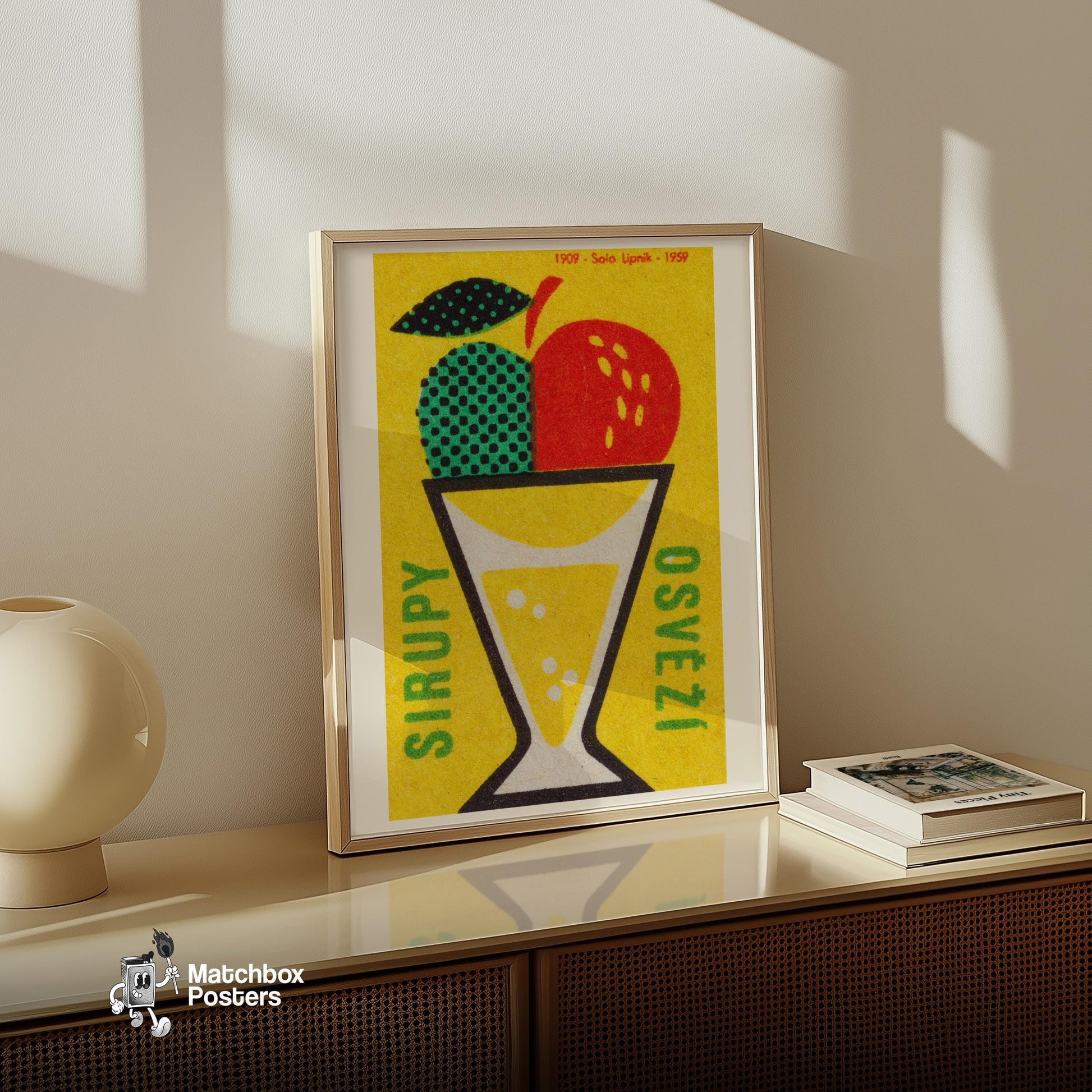 Fruit Cocktail - vintage matchbox label print - size comparison