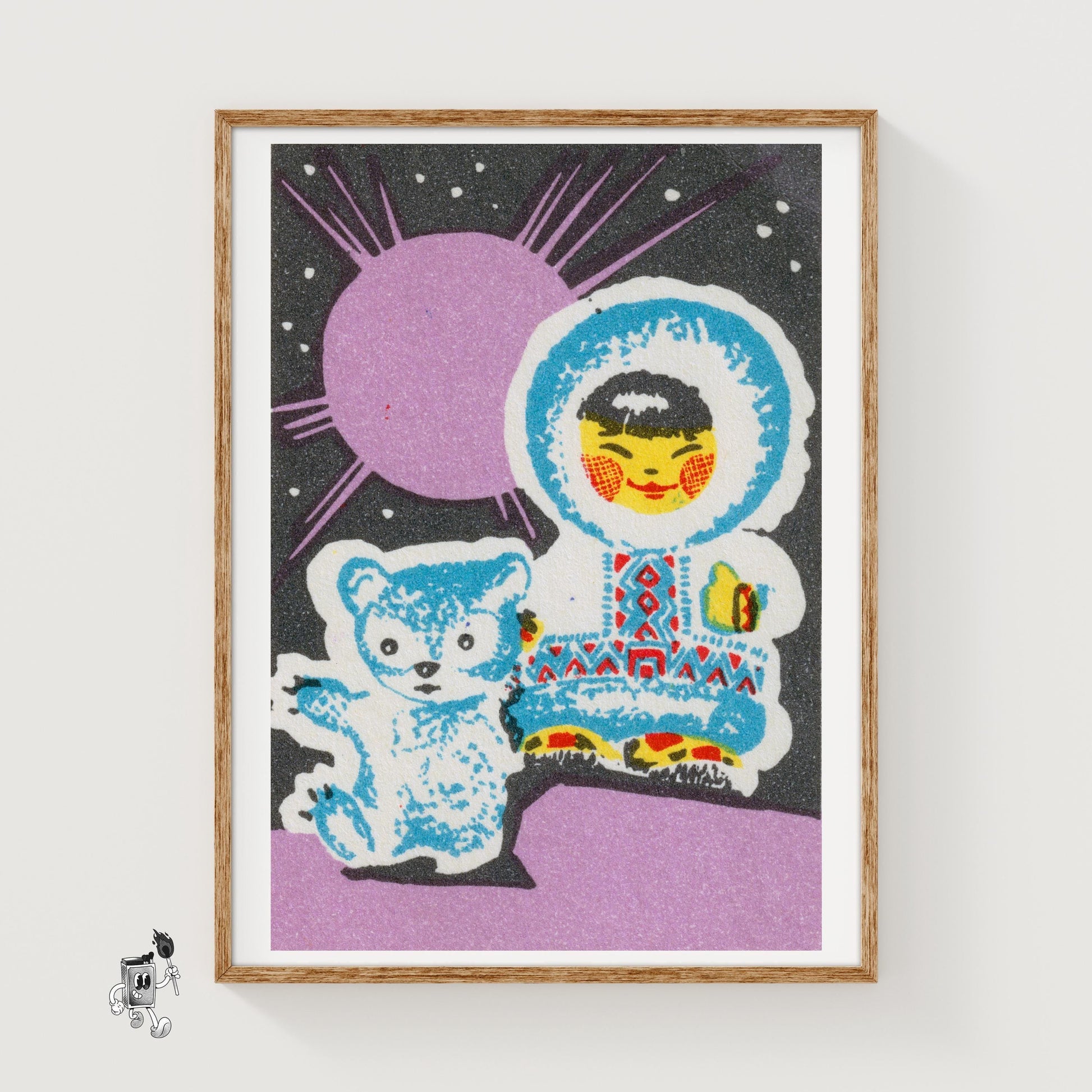 Child with Bear - vintage matchbox label print
