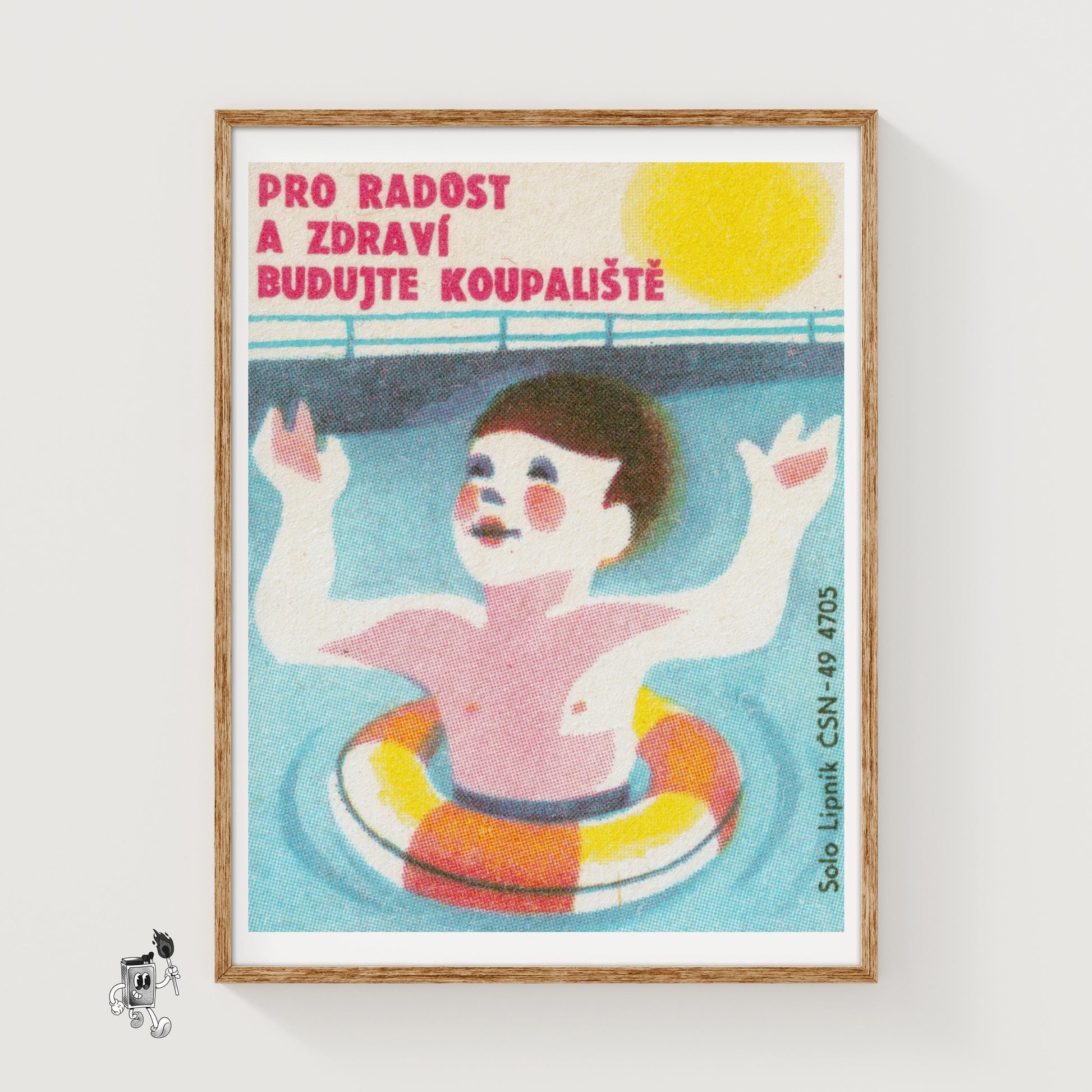 Swimming Child - vintage matchbox label print