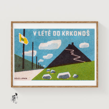 Krkonoše Mountains - vintage matchbox label print