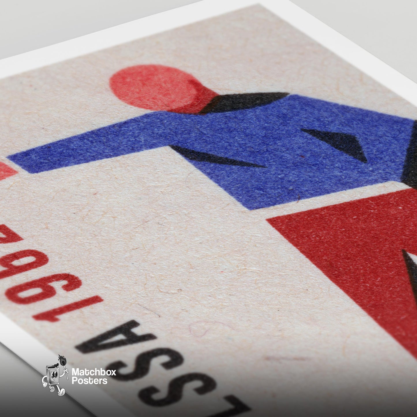Stylized Figure Aiming A Gun - vintage matchbox label print - close-up detail