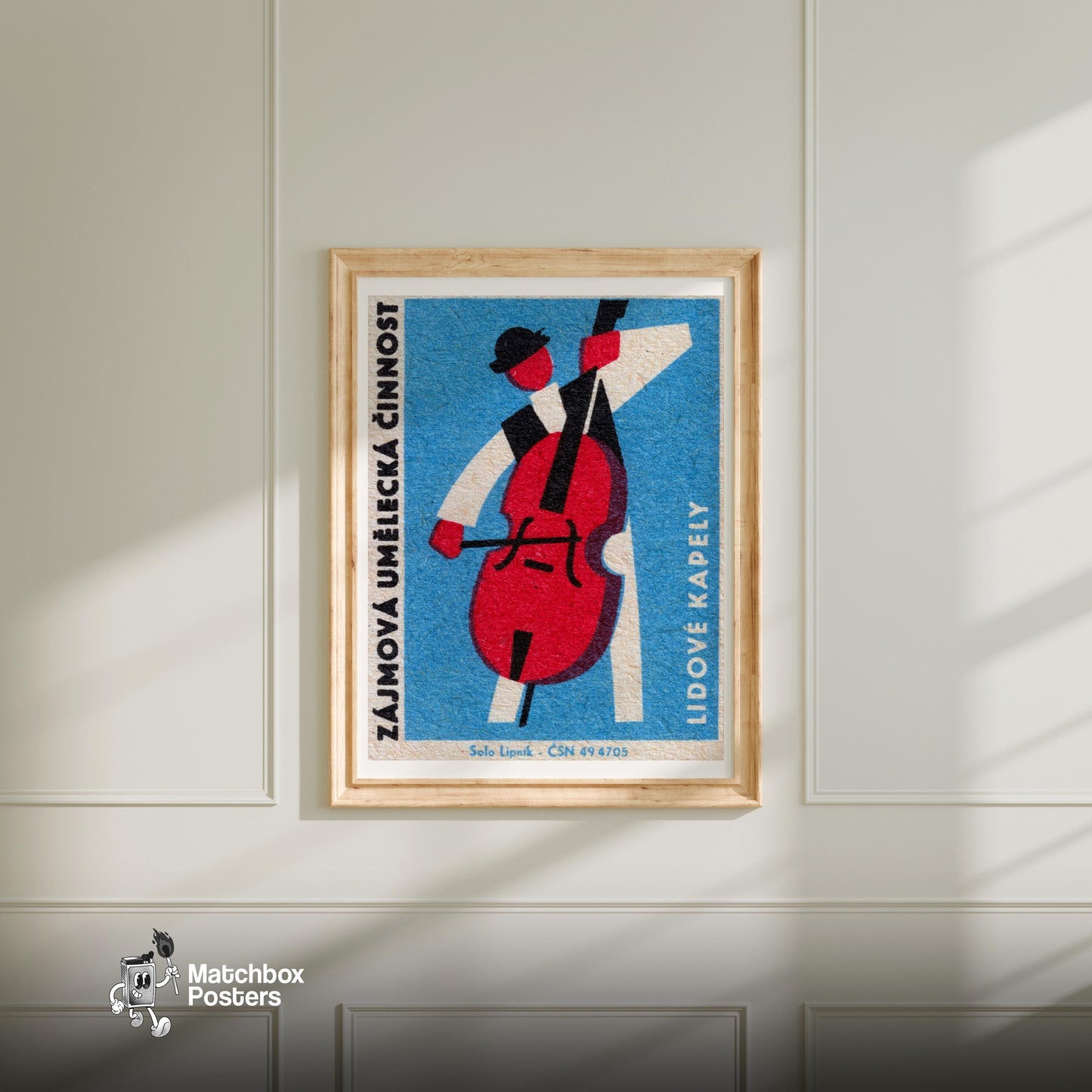 Stylized Image Of A Person Playing Polo - vintage matchbox label print - bedroom mockup