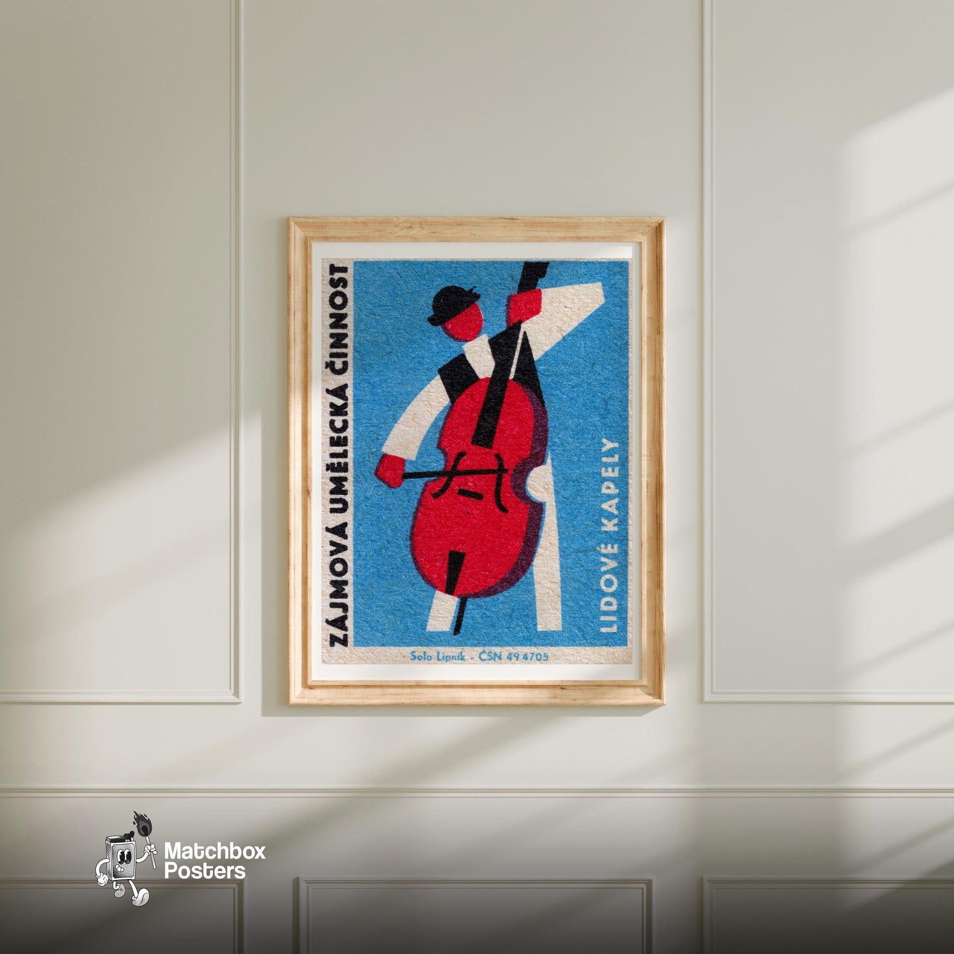 Stylized Image Of A Person Playing Polo - vintage matchbox label print - bedroom mockup