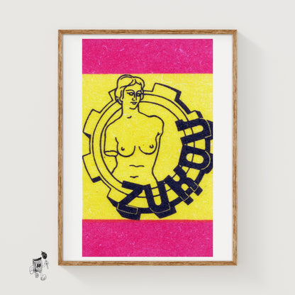 Industrial Female Figure - vintage matchbox label print