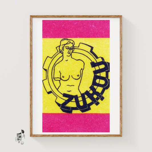 Industrial Female Figure - vintage matchbox label print