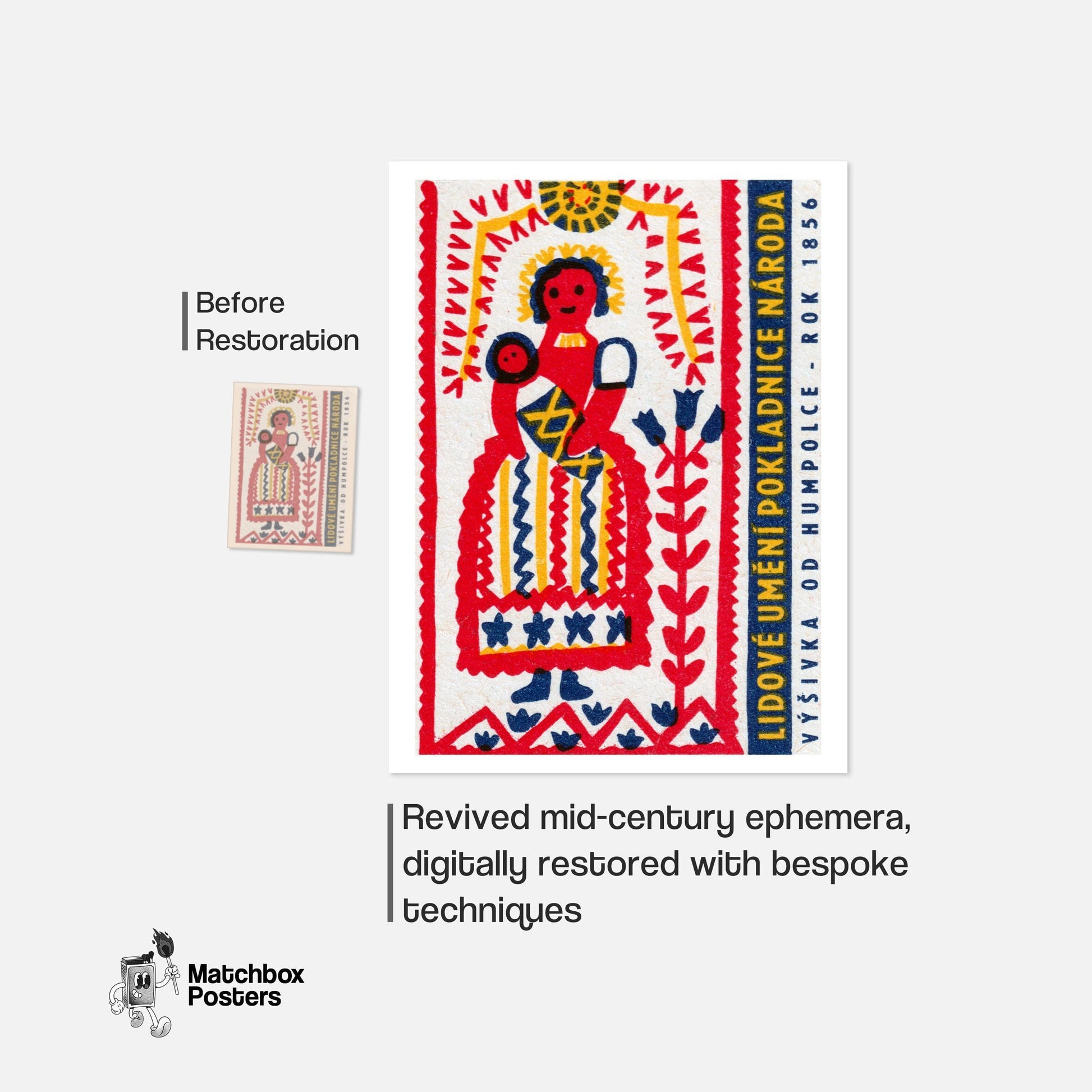 Folk Woman with Baby - vintage matchbox label print - framed wall art preview