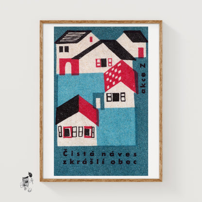 Czech Village - vintage matchbox label print