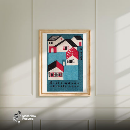 Czech Village - vintage matchbox label print - bedroom mockup