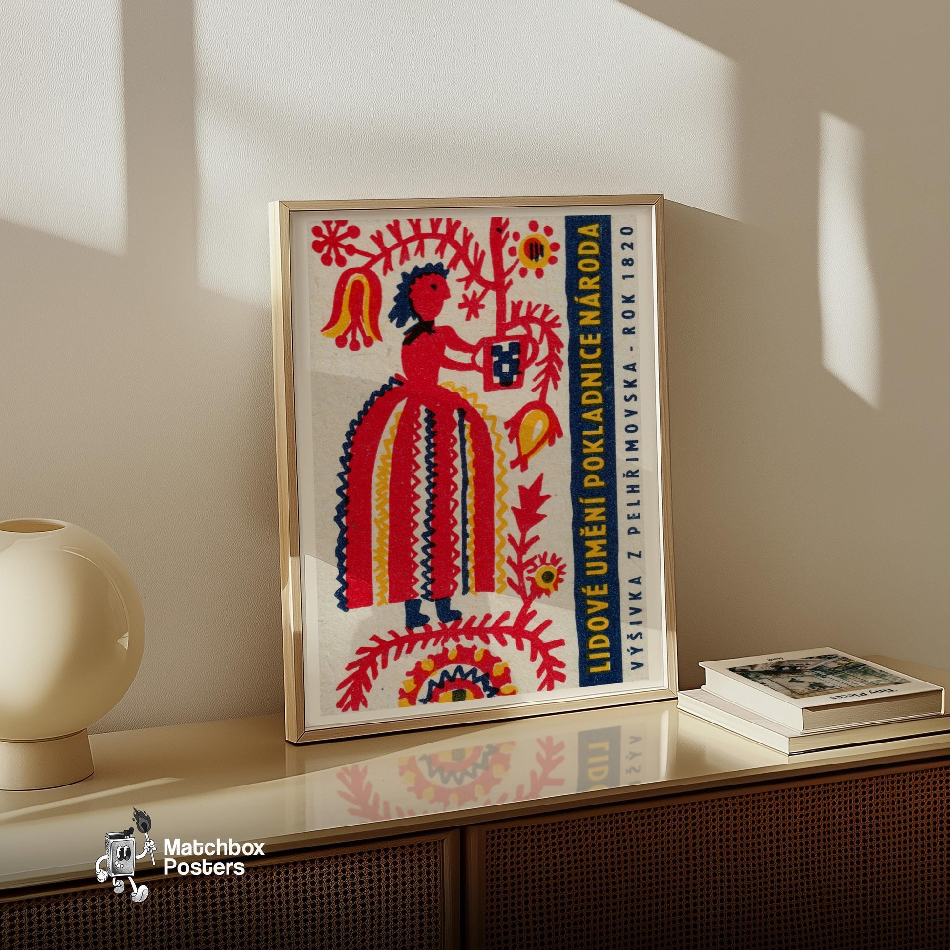 Folk Woman - vintage matchbox label print - size comparison