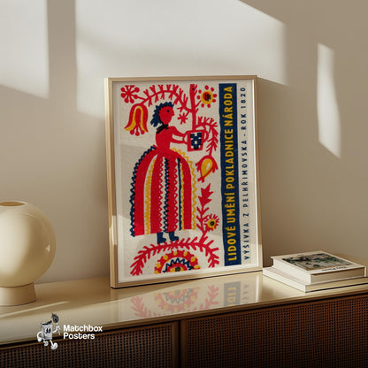 Folk Woman - vintage matchbox label print - size comparison