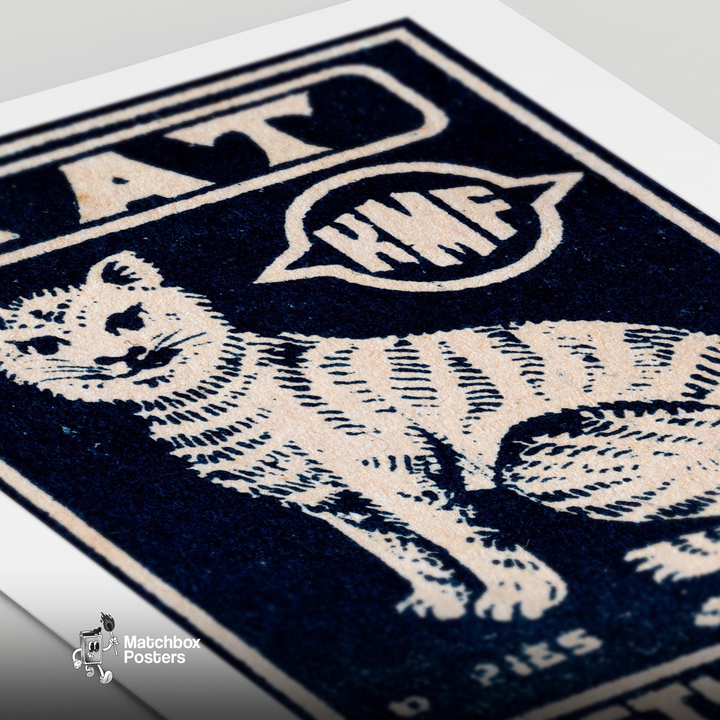 White Cat - vintage matchbox label print - close-up detail