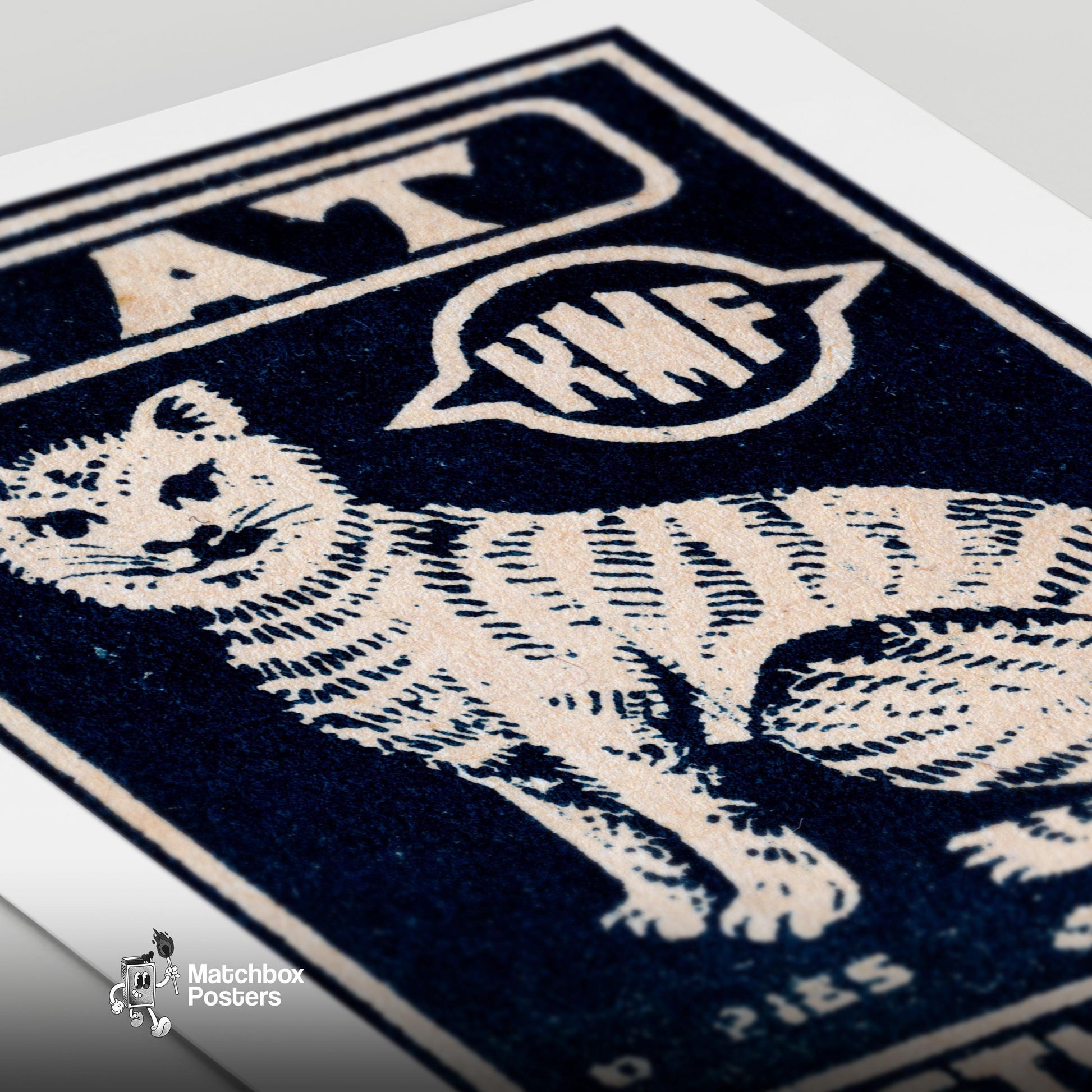 White Cat - vintage matchbox label print - close-up detail